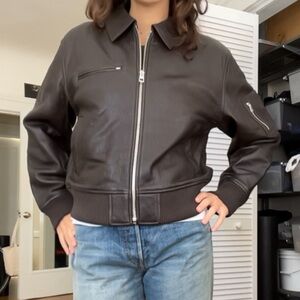 Madewell Relaxed Leather Bomber Jacket in Carob